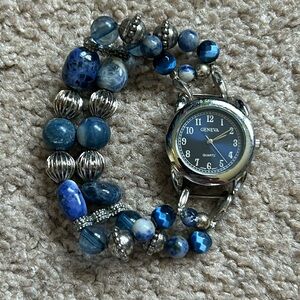 Geneva women’s blue/ silver‎ beaded bracelet watch one size